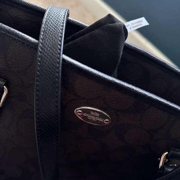 Coach Zip Top Tote Bag In Signature Canvas Black/Walnut/Gold 
Style code -F34603 - Picture 7 of 14